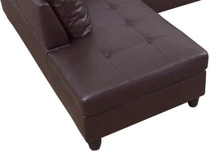 Brown Leather Sectional Couch for Living Room Set,Sectional Sofa L Shape Couch with Storage Ottoman/Brown Faux Leather/Facing Left Chaise