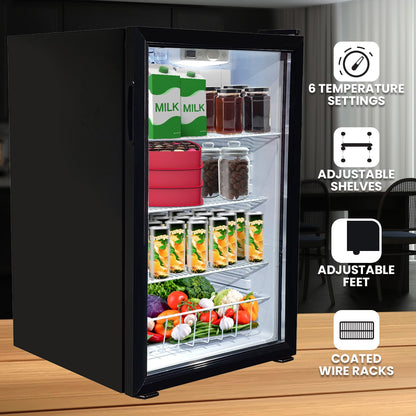 NNEDPE 130L Mini Bar Fridge Glass Door Beverage Cooler Refrigerator
