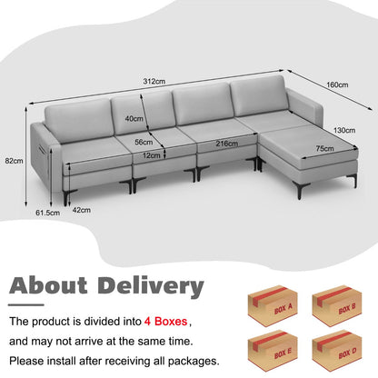 NNECW Sectional Sofa Couch with Reversible Ottoman for Living Room