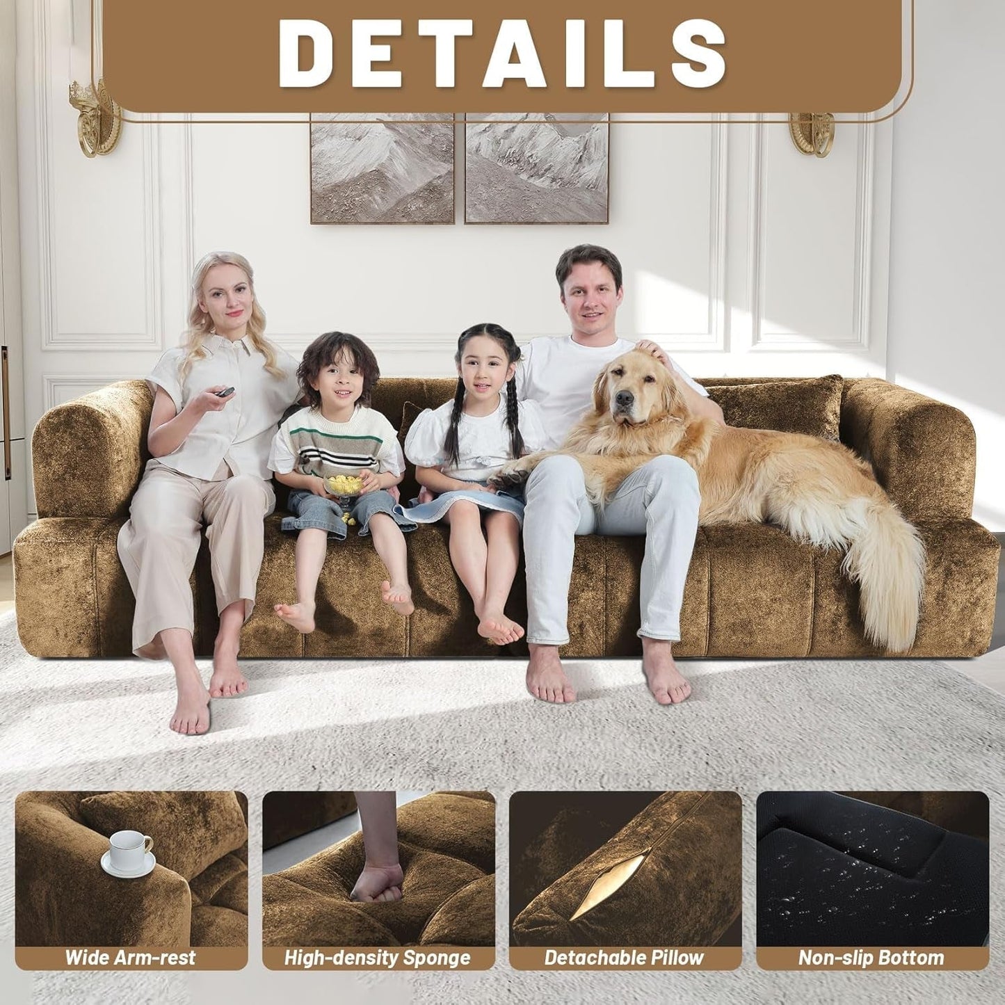 Modular All Foam Sectional Sofa With Four Cushions