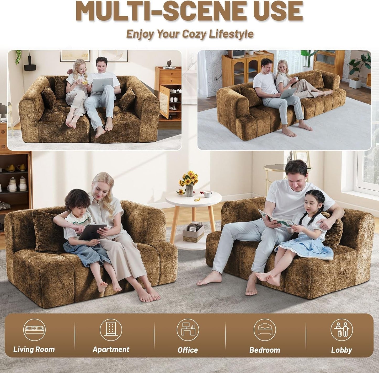 Modular All Foam Sectional Sofa With Four Cushions
