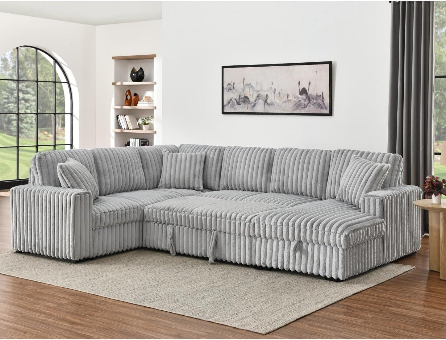 Oversized Plush Sectional Sofa with Pull Out Bed