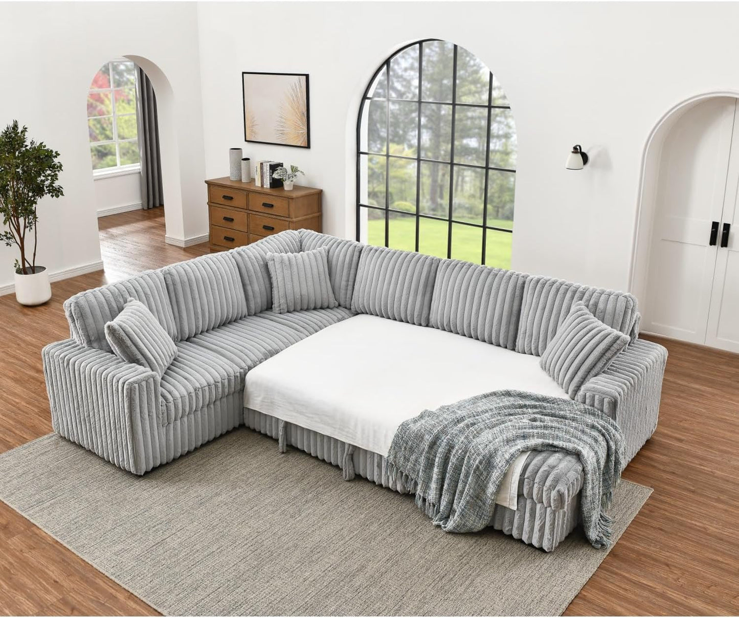 Oversized Plush Sectional Sofa with Pull Out Bed