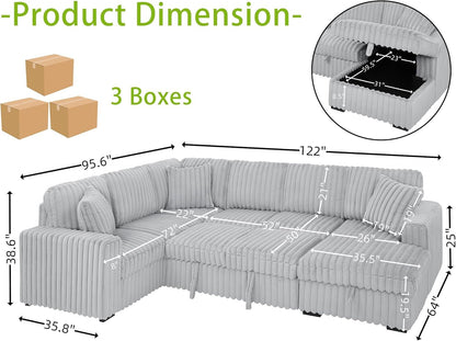 Oversized Plush Sectional Sofa with Pull Out Bed