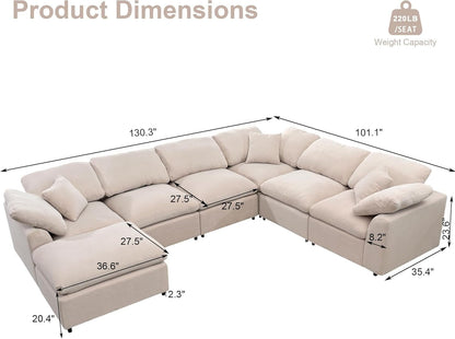 Oversized U Shaped Modular Sectional Sofa with Ottoman