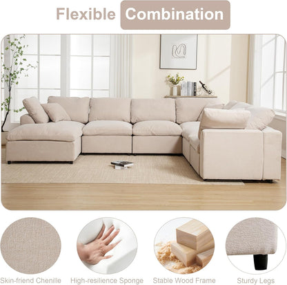 Oversized U Shaped Modular Sectional Sofa with Ottoman
