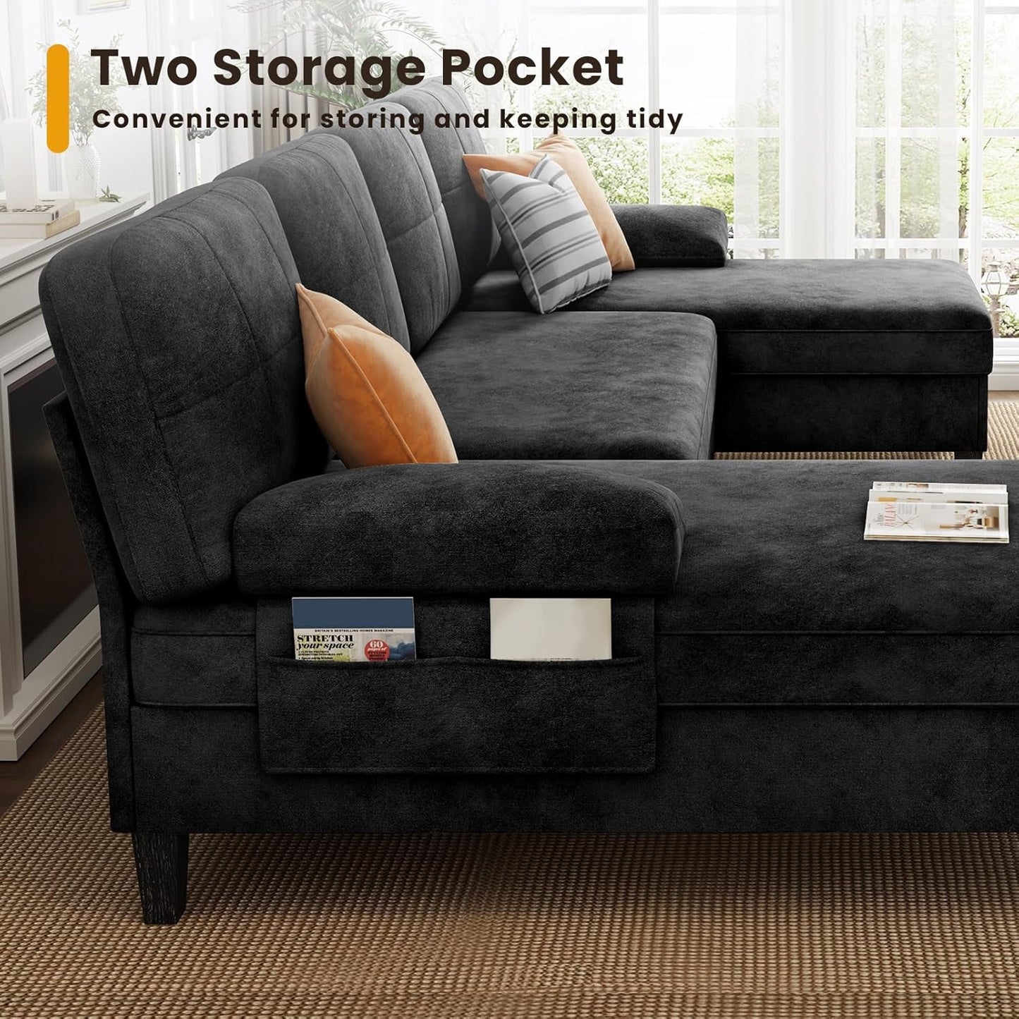 Oversized U Shaped Sectional Sofa with Storage Pockets