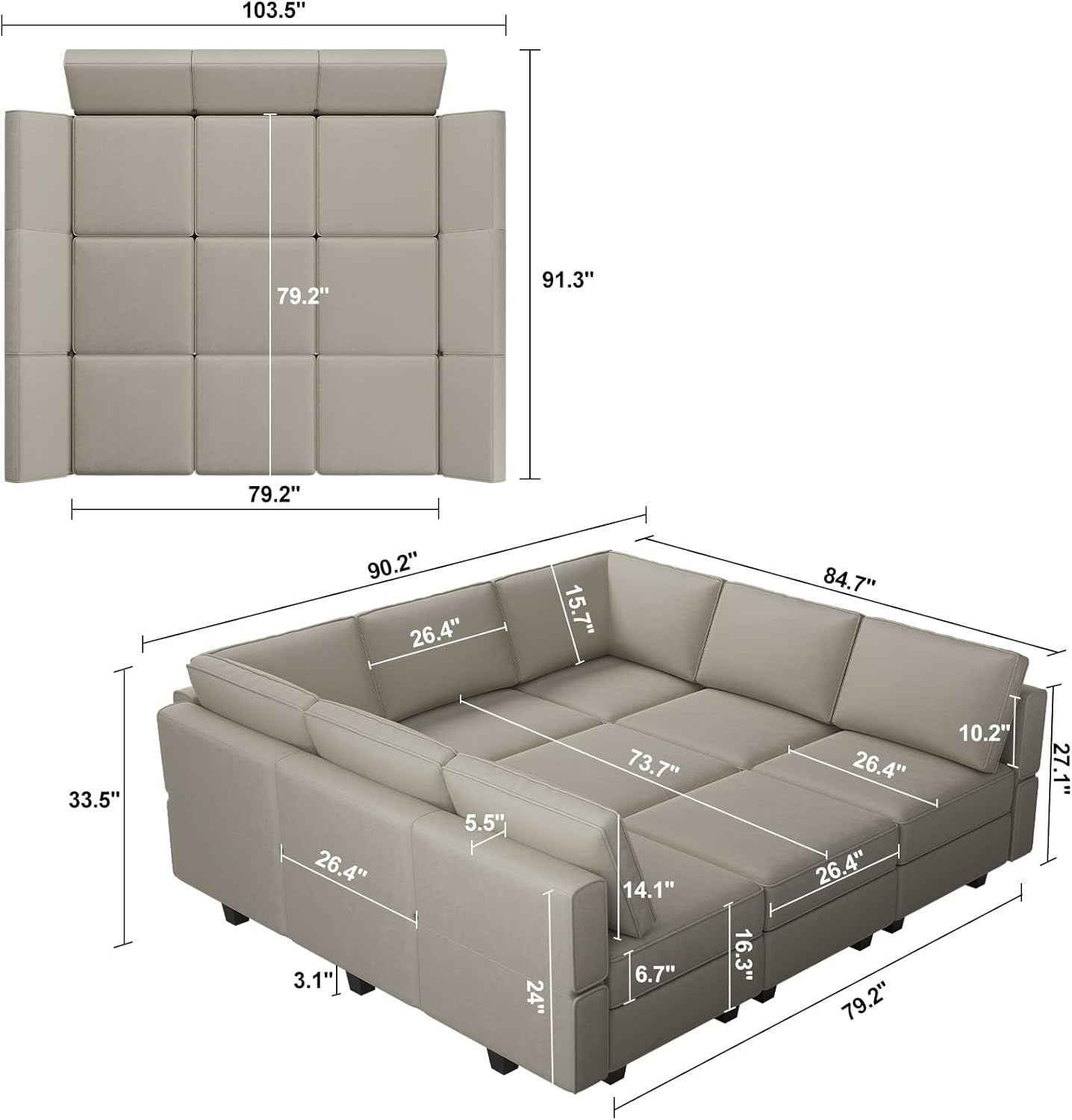 Stylish Modular Sectional Sofa with Reversible Chaise