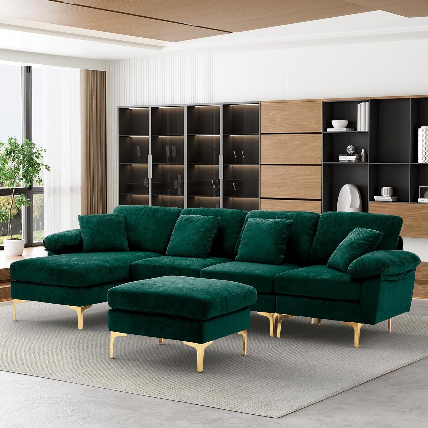 Stylish U Shaped Sectional Sofa Couch with Ottoman