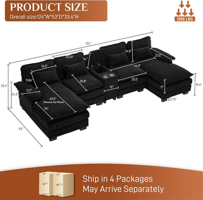 U Shaped Cloud Sectional Sofa with USB Charging Ports