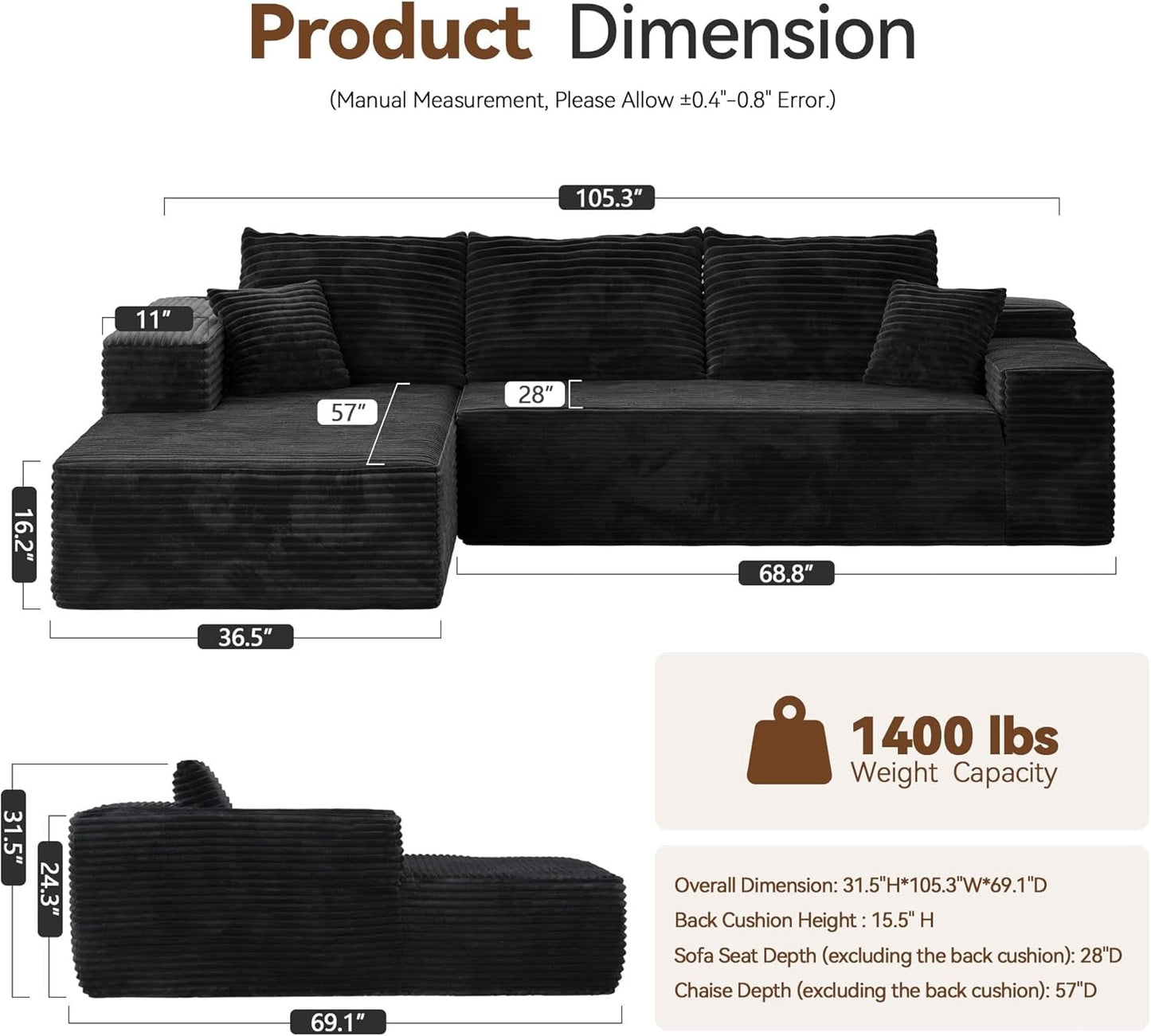 Versatile L Shaped Modular Couch for Living Room